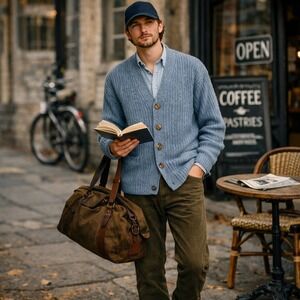 Vtg J.Crew Shetland Wool Shawl Collar Cardigan Mens L | Ivy Heritage